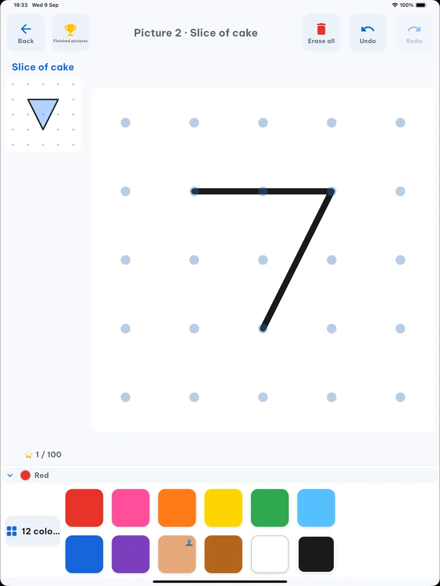 A dot-to-dot house filled with colour on iPad