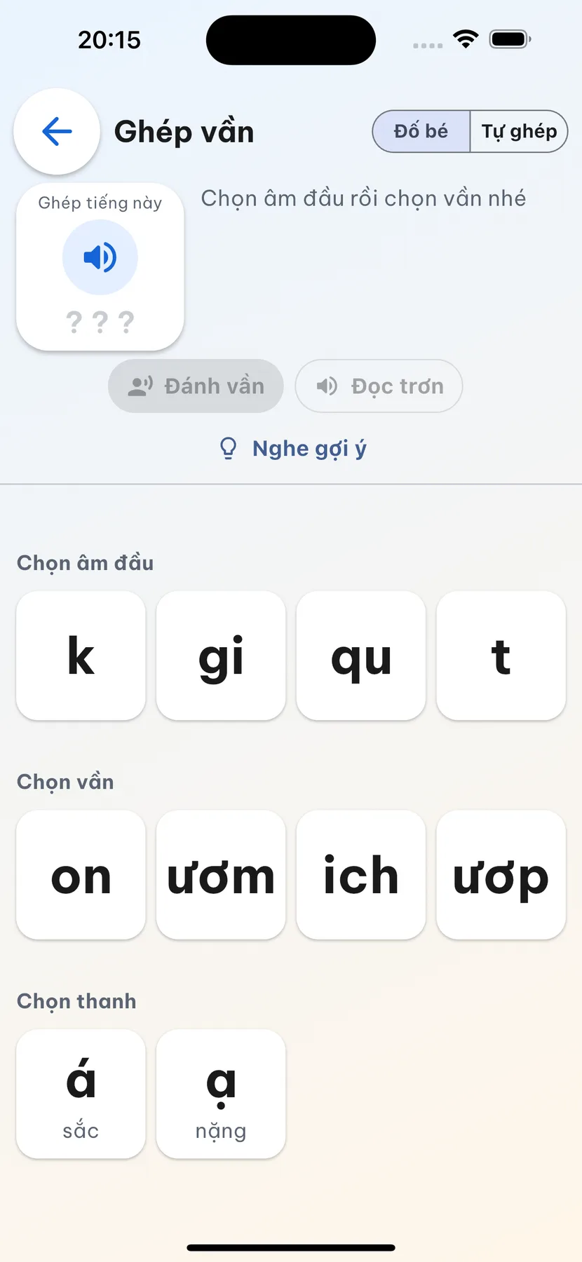 Màn ghép vần tiếng Việt trên iPhone